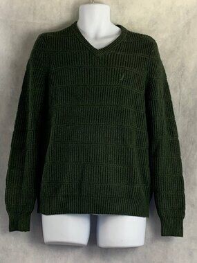 Nautica Men's V-Neck Pullover Cotton Blend Sweater, Moss Dark Green, Small
